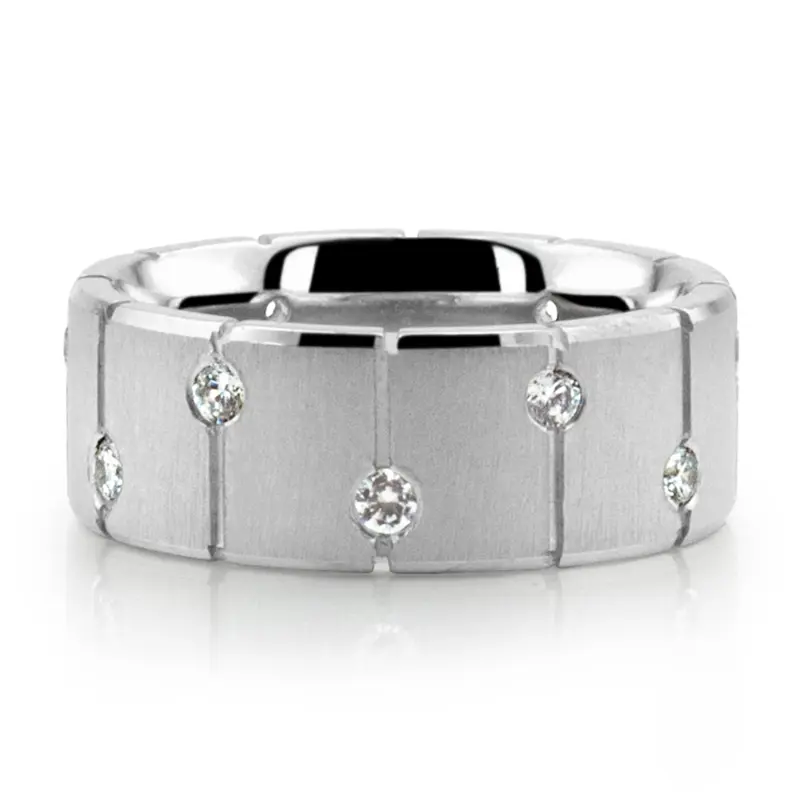 14K white gold 7.5mm. cross satin Eclipse Diamond Wedding Band - main view