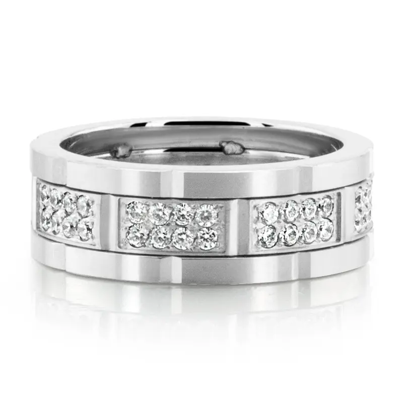 10K white gold 8mm. satin finish Rolex Inspired Dual Row Diamond Ring - alternate view 3