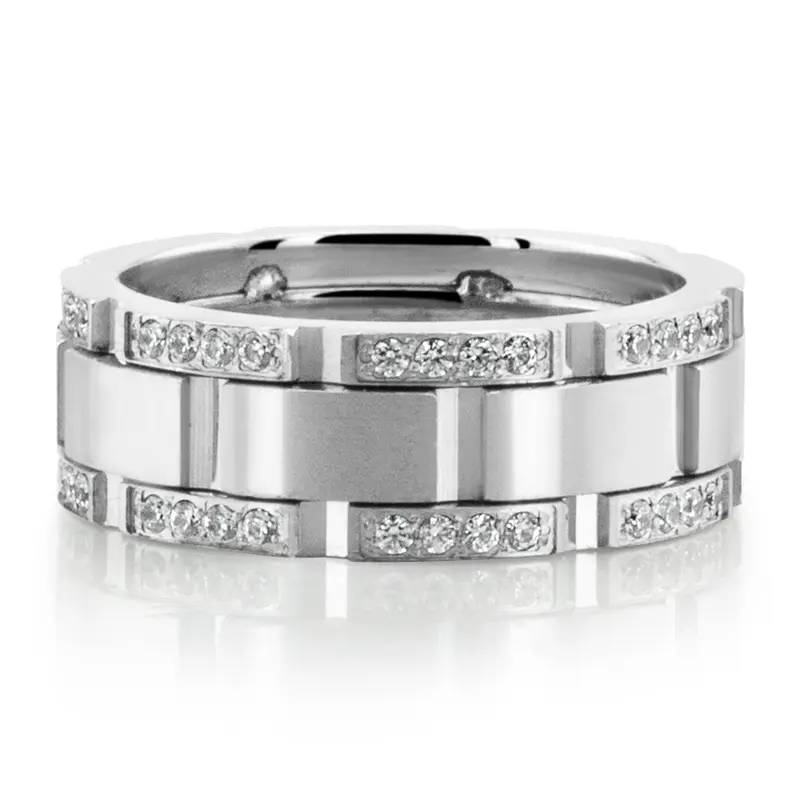10K white gold 8mm. satin finish Rolex Inspired Diamond Edge Wedding Band - alternate view 3