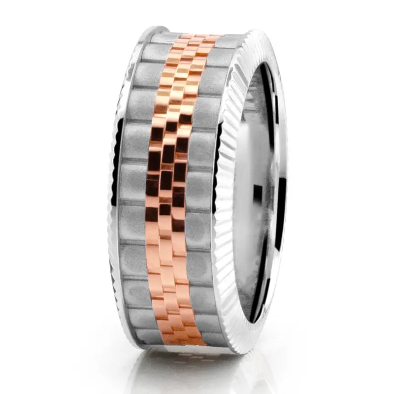 10K white-pink-white gold 7mm. same as picture New Age Rolex Inspired Two Tone Wedding Band - alternate view 4