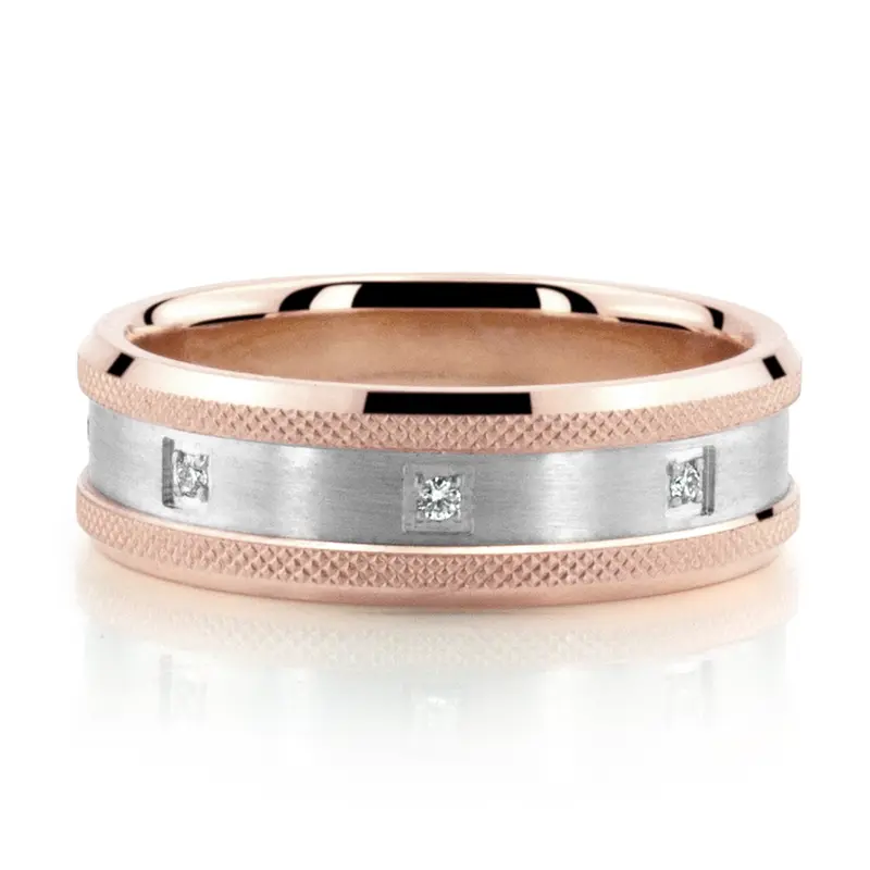 10K pink-white-pink gold 7mm. same as picture Milgrain Sculpted Two-Tone Diamond Wedding Ring - alternate view 2