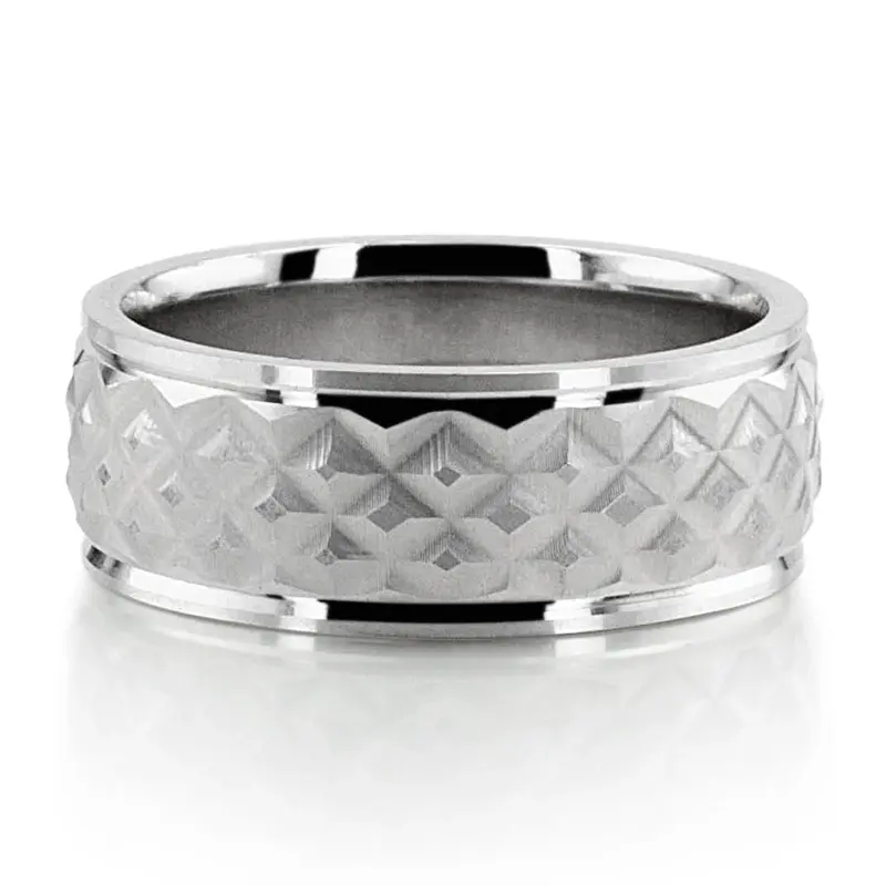 14K white gold 8mm. same as picture Geometric Facet Cut Wedding Ring - main view