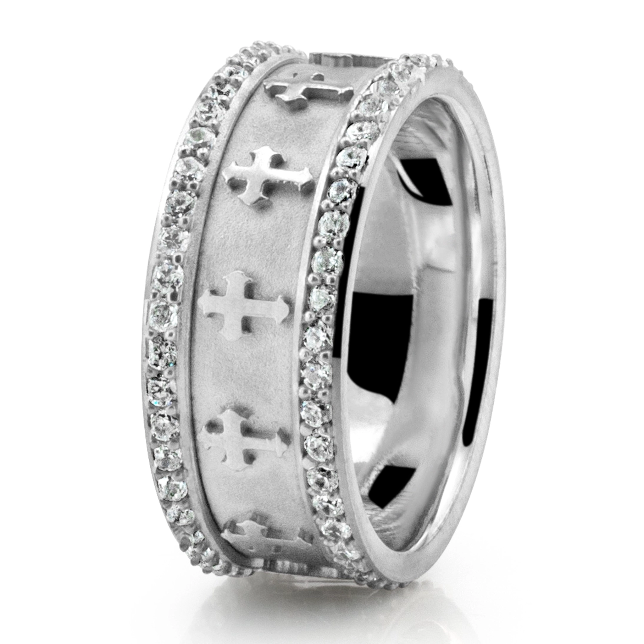Cross Design Diamond Edge Wedding Band - view 2