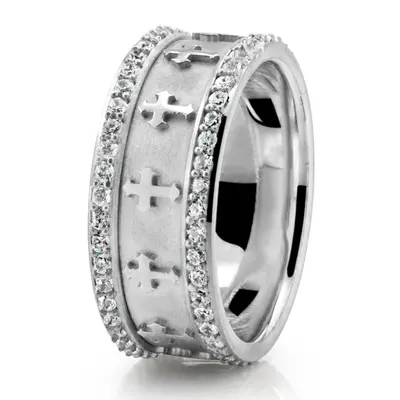 Cross Design Diamond Edge Wedding Band - view 2 thumbnail