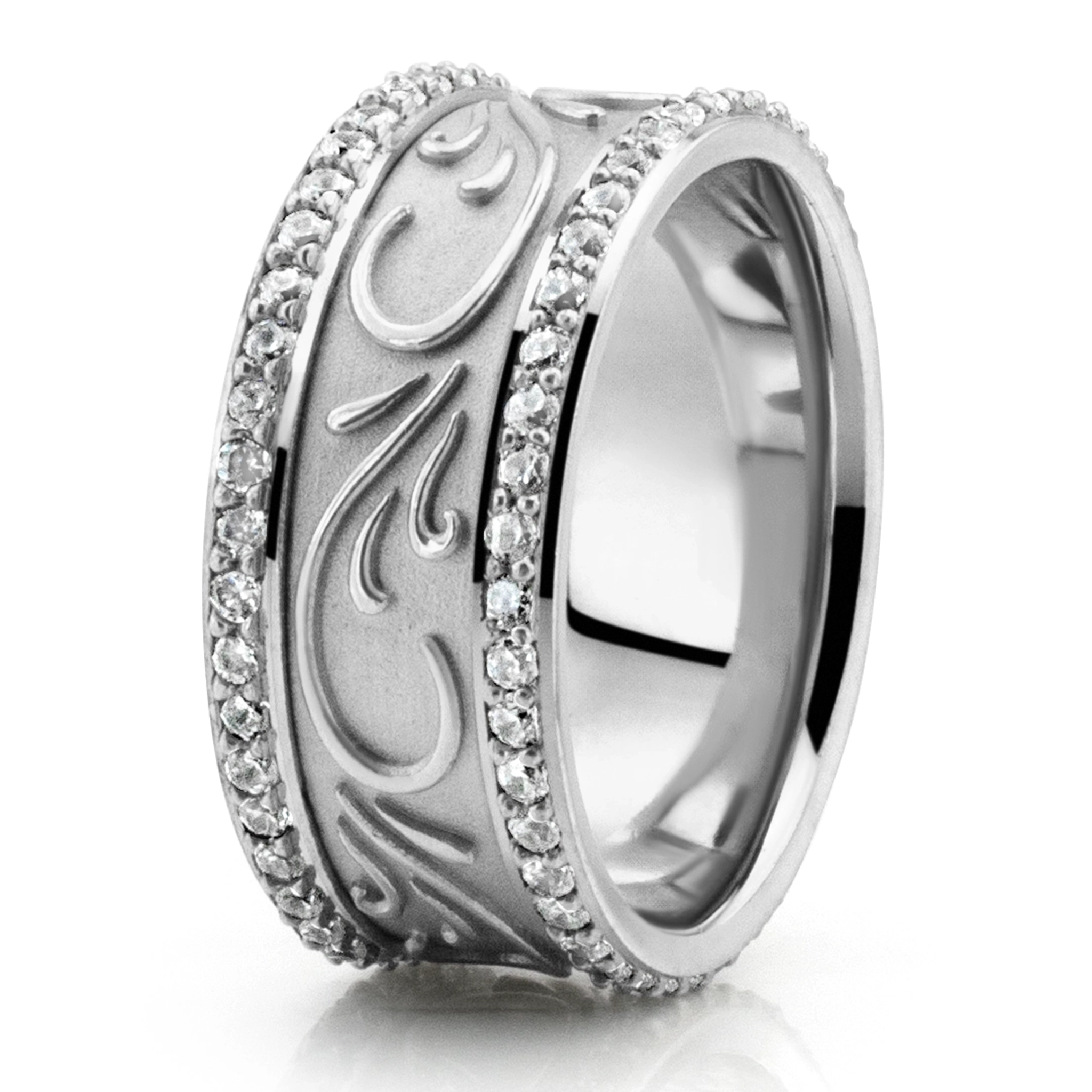 Scroll Engraved Diamond Edge Fancy Wedding Ring - main view