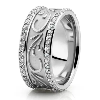 Scroll Engraved Diamond Edge Fancy Wedding Ring - main view thumbnail