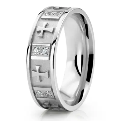 Cross Accent Diamond Wedding Ring - view 2 thumbnail
