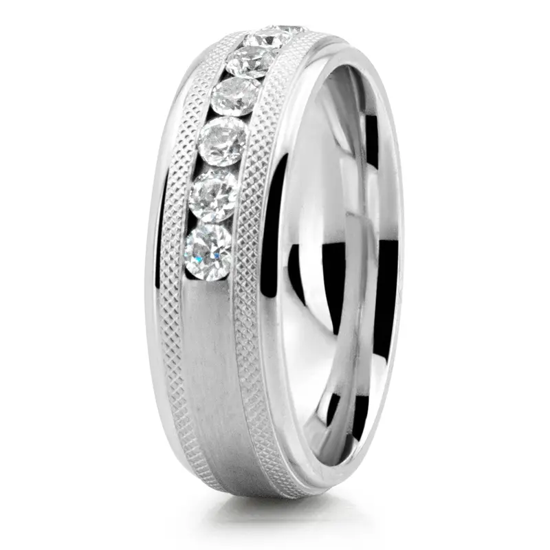 10K white gold 7mm. same as picture Vintage Milgrain Design Channel Set Diamond Band - main view