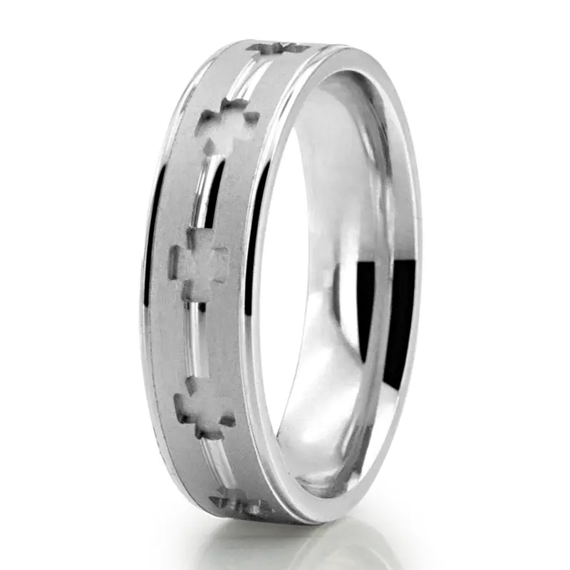 10K white gold 6mm. same as picture Cut-Out Cross Design Religious Ring - main view