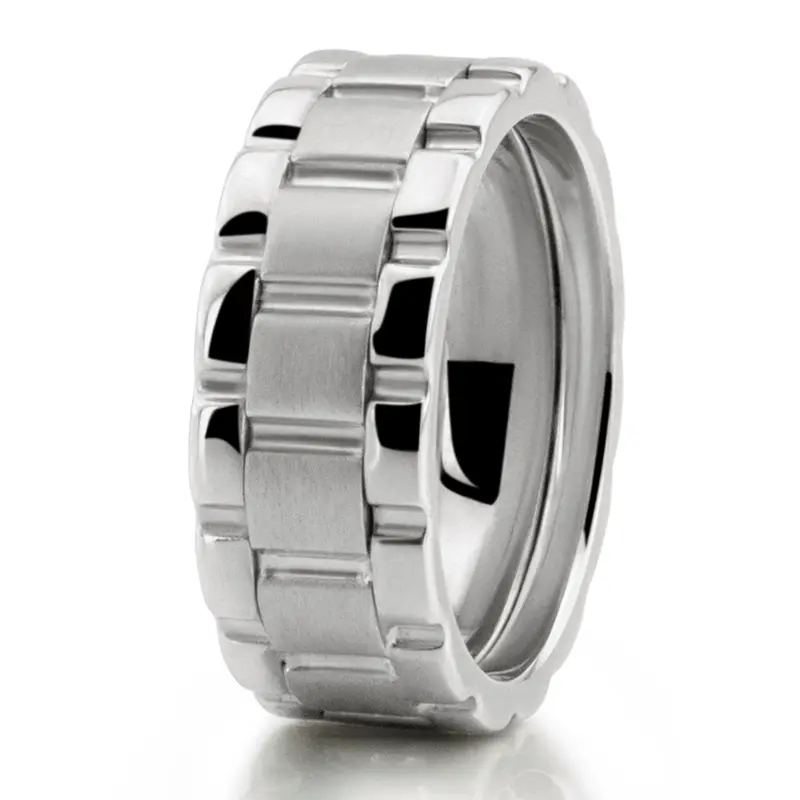 10K white gold 8mm. satin Rolex Style Watch Link Wedding Band - alternate view 2