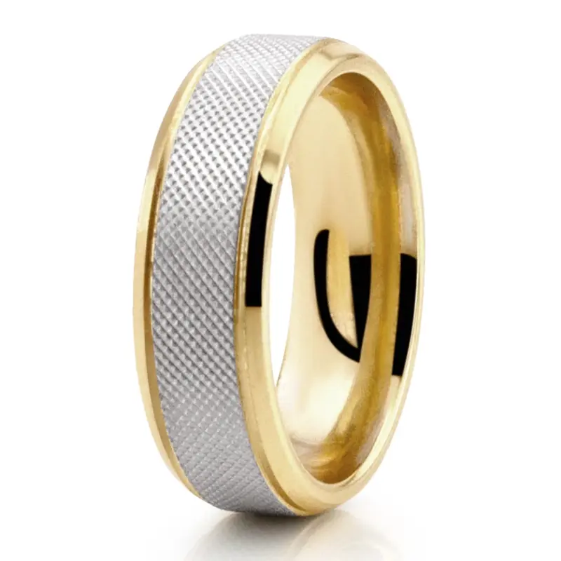 10K yellow-white-yellow gold 7mm. same as picture Mesh Inlay Two-Tone Wedding Ring - alternate view 4