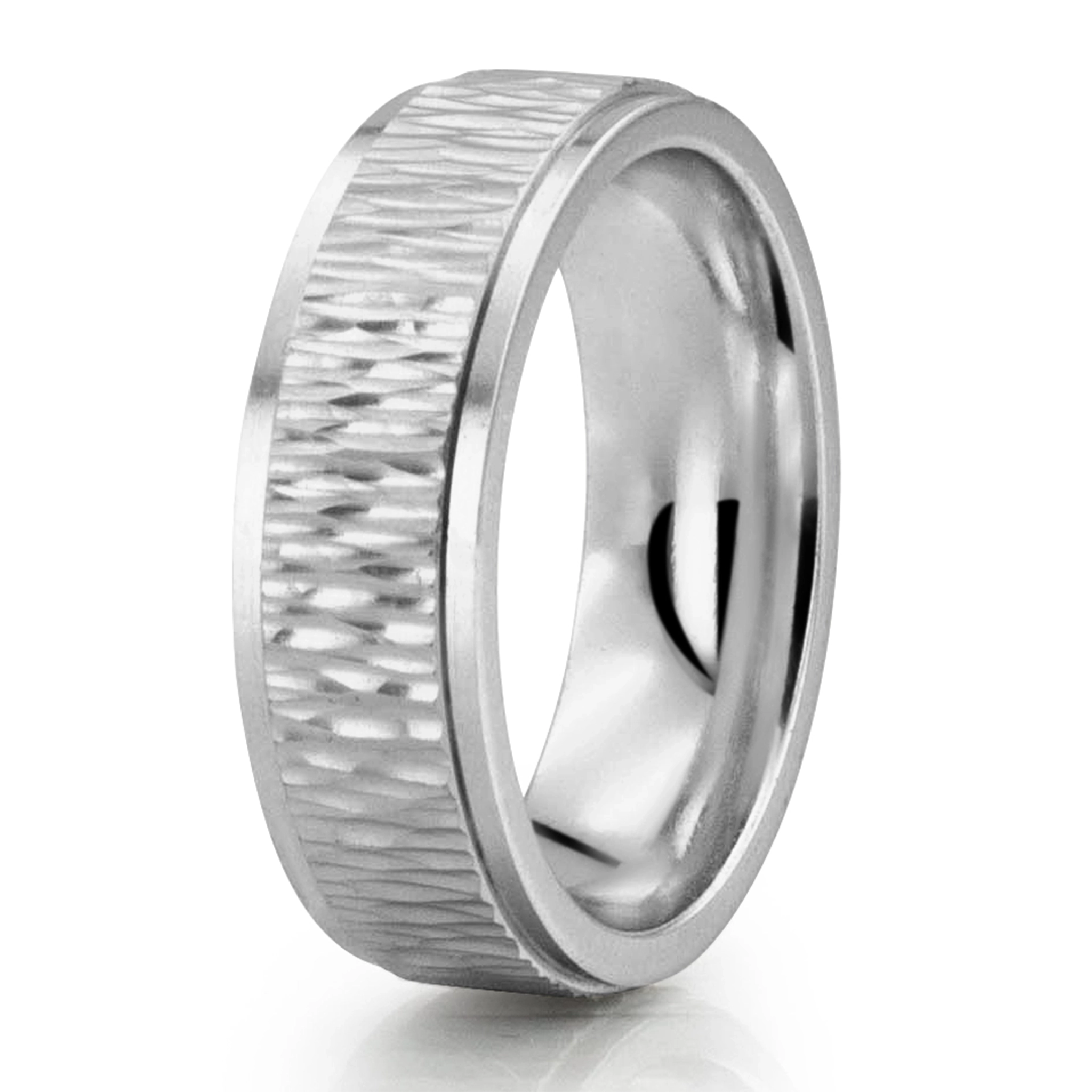 Tree Bark Texture Wedding Band Symbol of Growth - main view