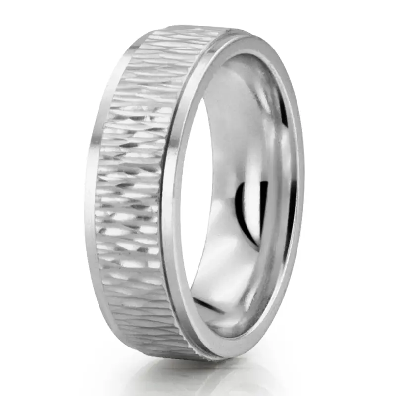 10K white gold 7mm. same as picture Tree Bark Texture Wedding Band Symbol of Growth - main view