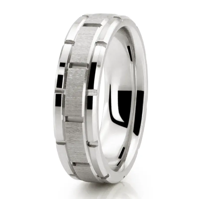 10K white gold 6.5mm cross satin Rolex Style Gridline Wedding Band - main view