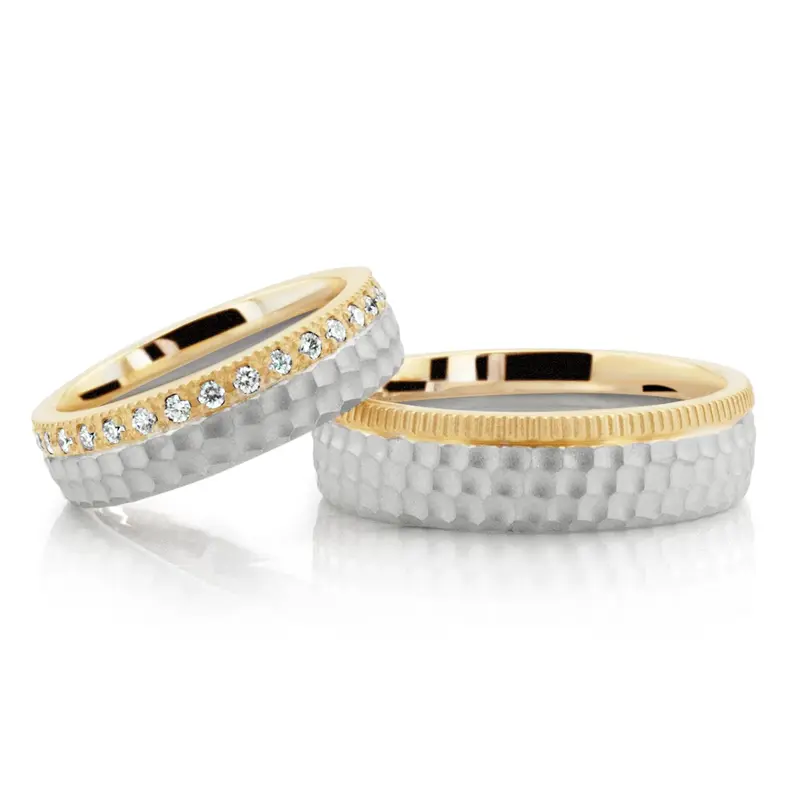 14K Honeycomb Diamond Wedding Ring Set - main view