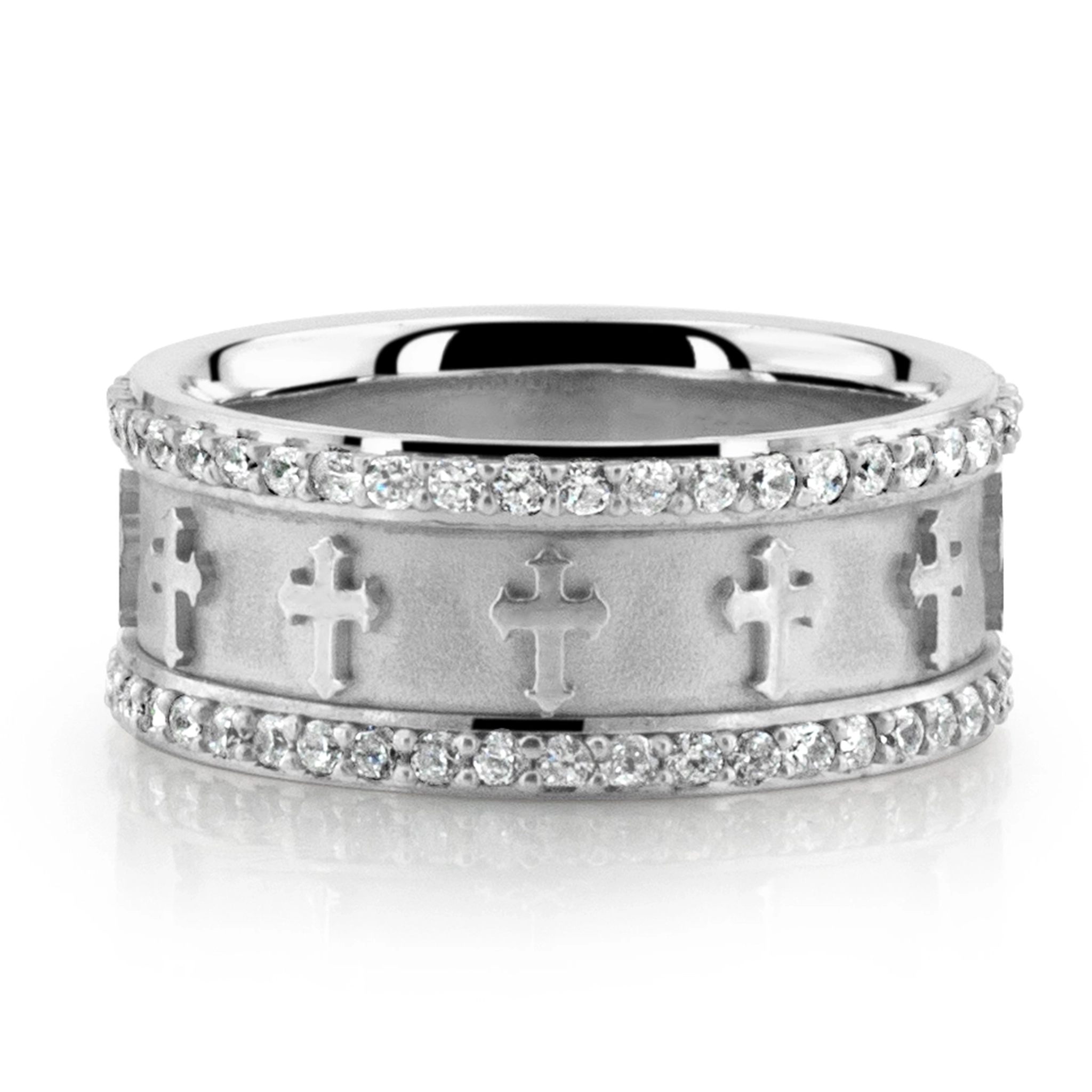 Cross Design Diamond Edge Wedding Band - main view