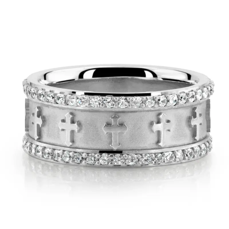 10K white gold 8mm. same as picture Cross Design Diamond Edge Wedding Band - main view