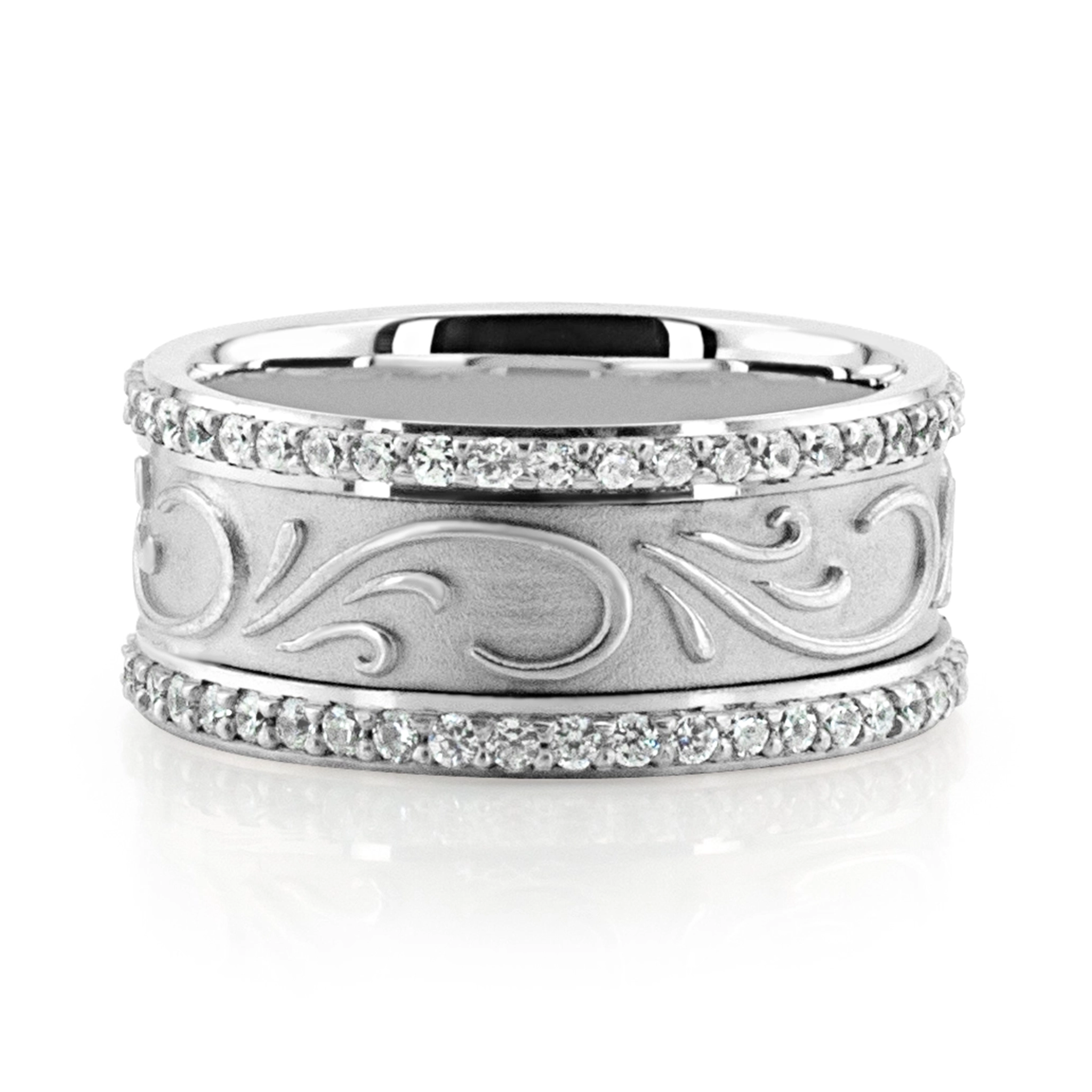 Scroll Engraved Diamond Edge Fancy Wedding Ring - view 2