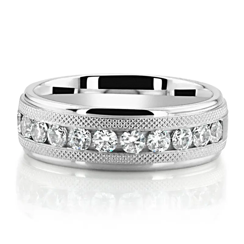 10K white gold 7mm. same as picture Vintage Milgrain Design Channel Set Diamond Band - alternate view 4