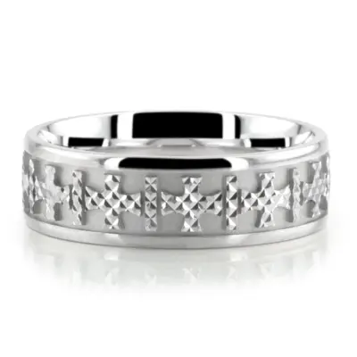 Carved Cross Heritage Wedding Ring - view 2 thumbnail