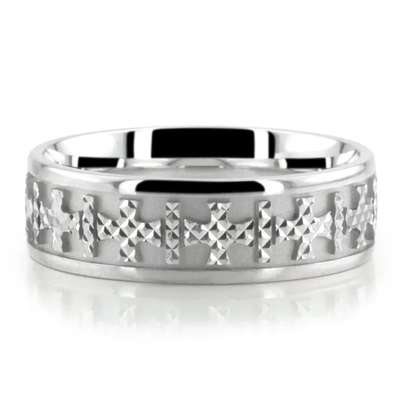 10K white gold 7mm. same as picture Carved Cross Heritage Wedding Ring - alternate view 4