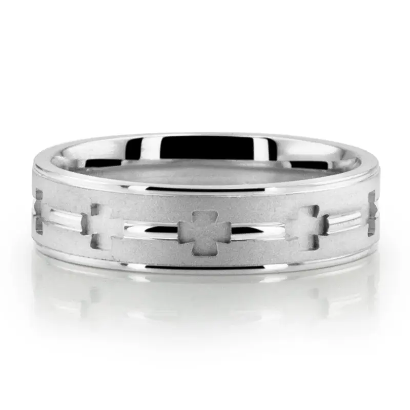 10K white gold 6mm. same as picture Cut-Out Cross Design Religious Ring - alternate view 4