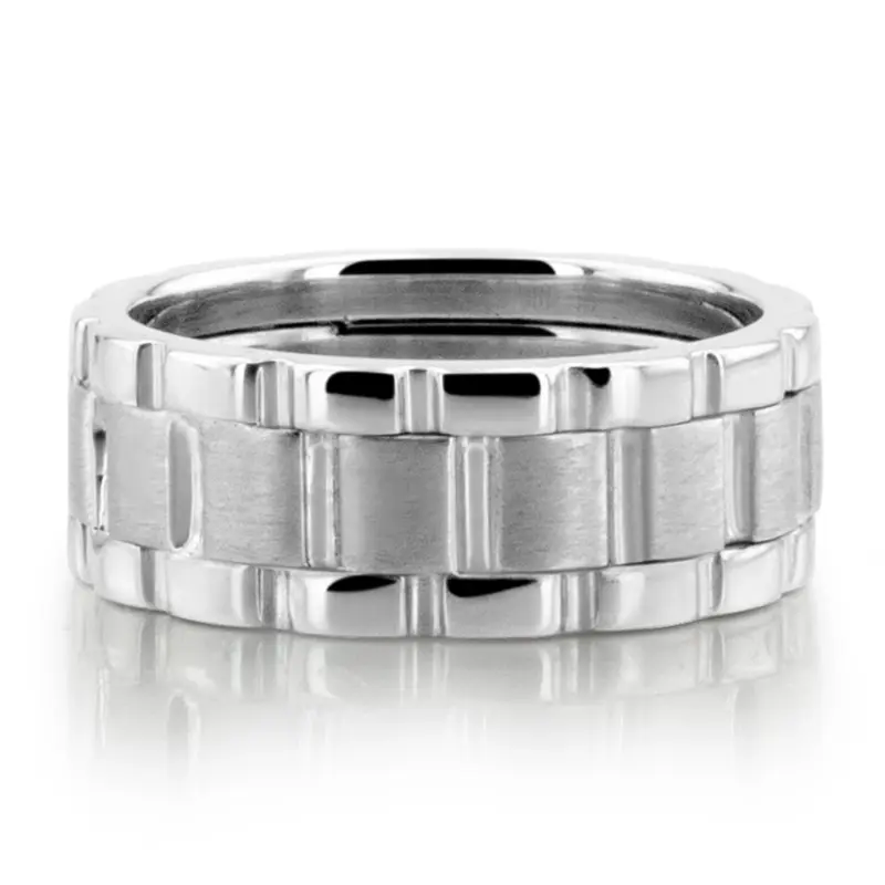 10K white gold 8mm. satin finish Rolex Style Watch Link Wedding Band - alternate view 3