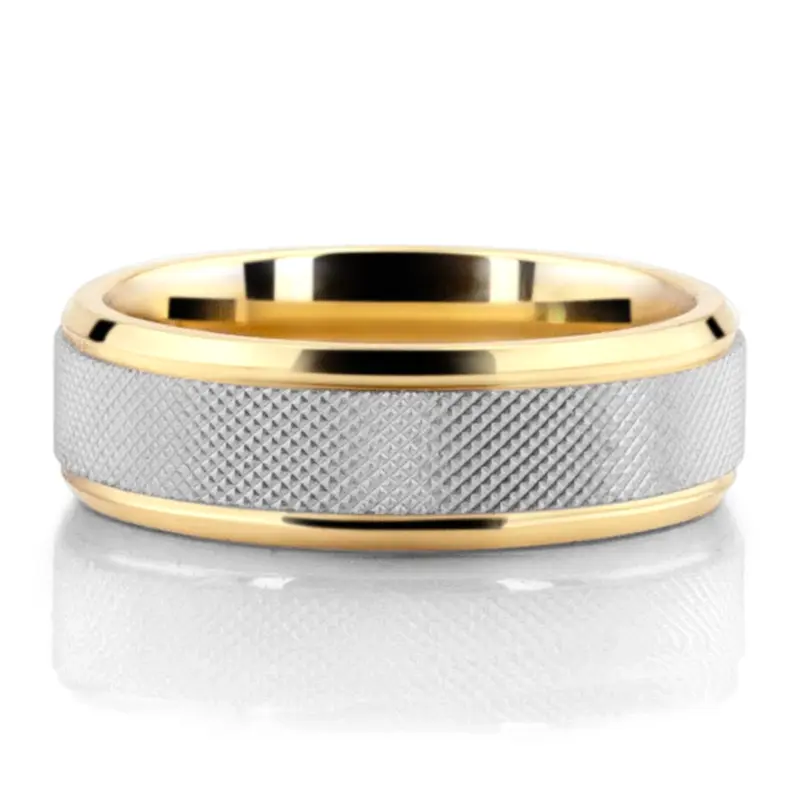 10K yellow-white-yellow gold 7mm. same as picture Mesh Inlay Two-Tone Wedding Ring - alternate view 2