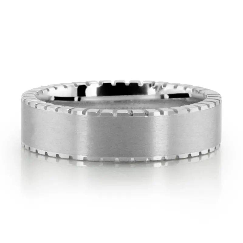 14K white gold 6mm. satin finish Gear Edge Wedding Band - alternate view 3