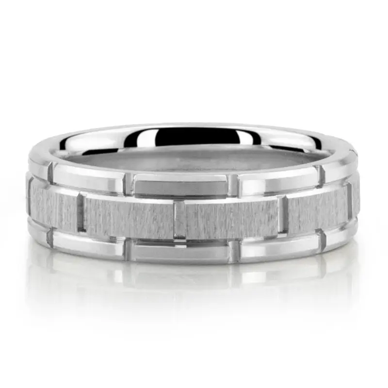 10K white gold 6.5mm cross satin Rolex Style Gridline Wedding Band - alternate view 4