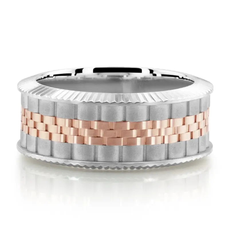 10K white-pink-white gold 7mm. same as picture New Age Rolex Inspired Two Tone Wedding Band - alternate view 2