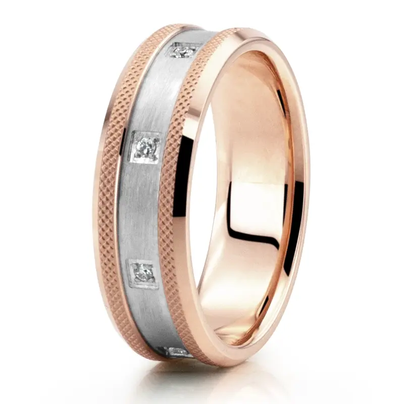 10K pink-white-pink gold 7mm. same as picture Milgrain Sculpted Two-Tone Diamond Wedding Ring - alternate view 4