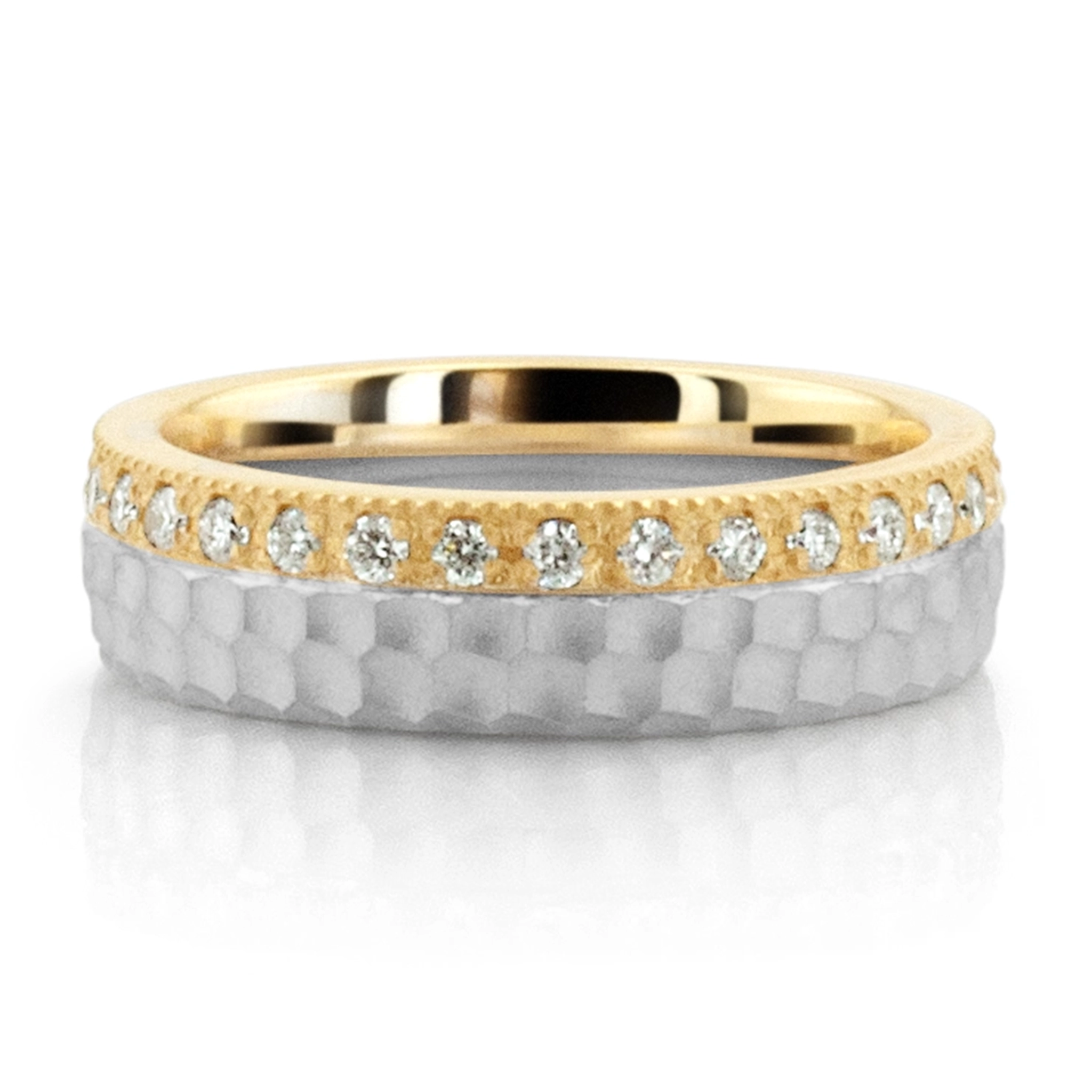 Honeycomb Diamond Wedding Band in Yellow and White Gold - main view