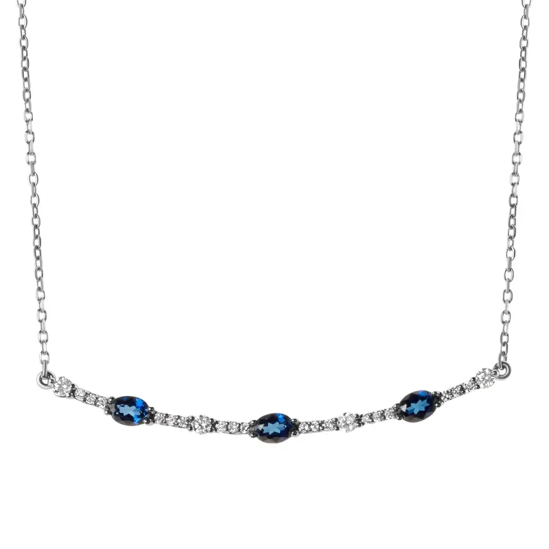 14K white gold Oval Sapphire and Round Diamond Bar Necklace 1/5 ct.tw - main view