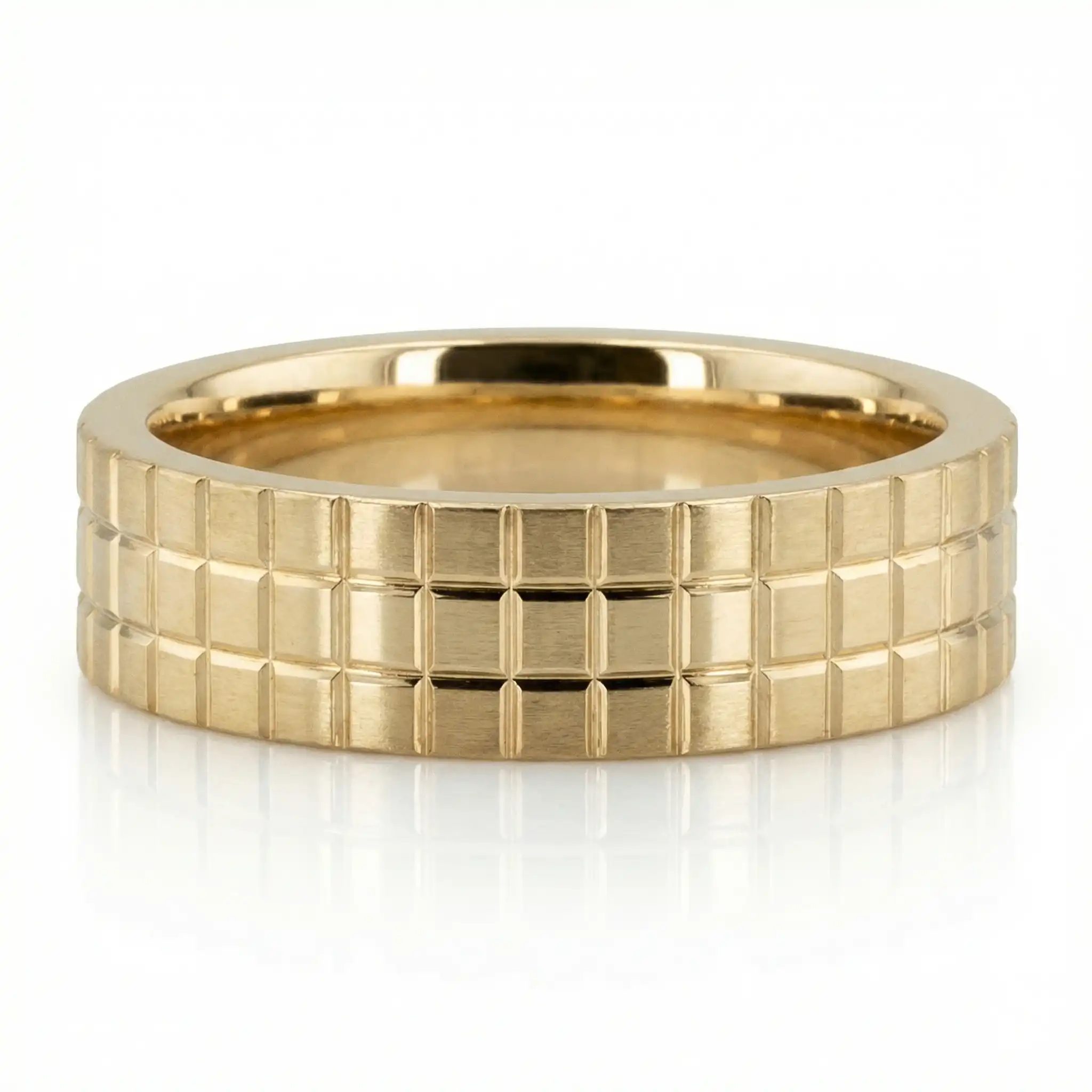 Triple Row Square Carved Wedding Band - main view