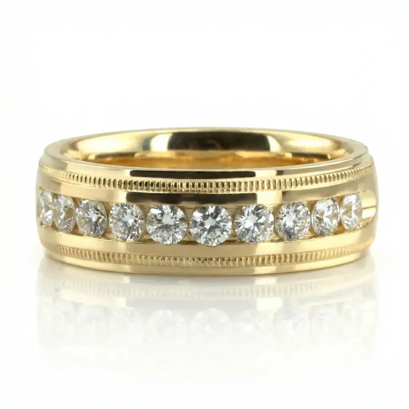 10K yellow gold 7mm. shiny finish Milgrain_Channel_Set_Diamond_Wedding_Ring - alternate view 6