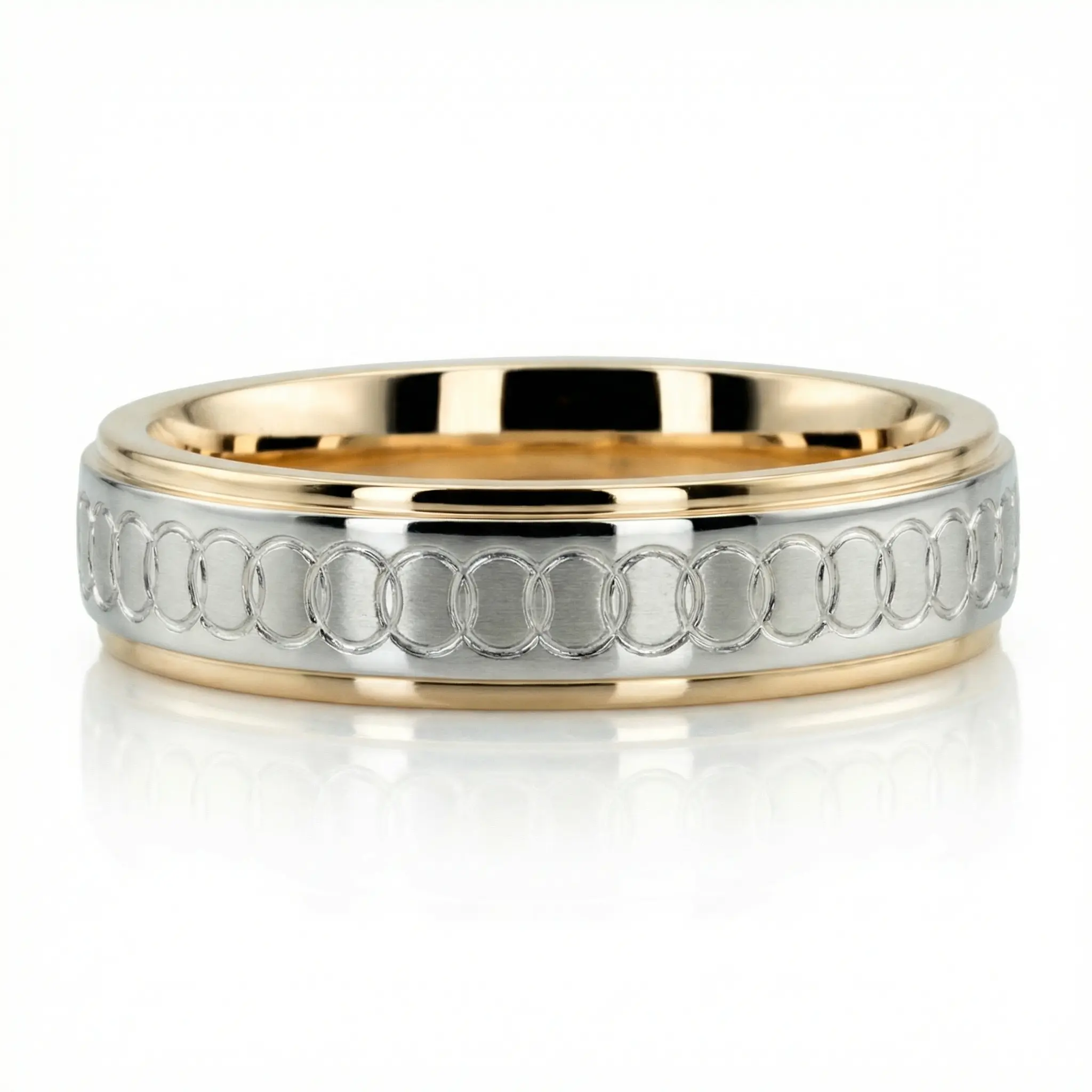 Fancy Circle-cut Diamond Carved Wedding Band  - view 2