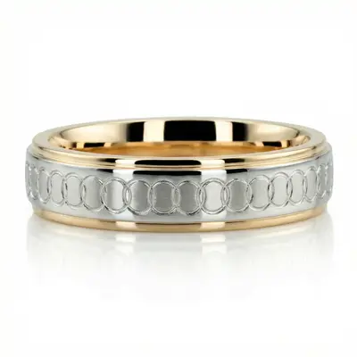 Fancy Circle-cut Diamond Carved Wedding Band  - view 2 of 7