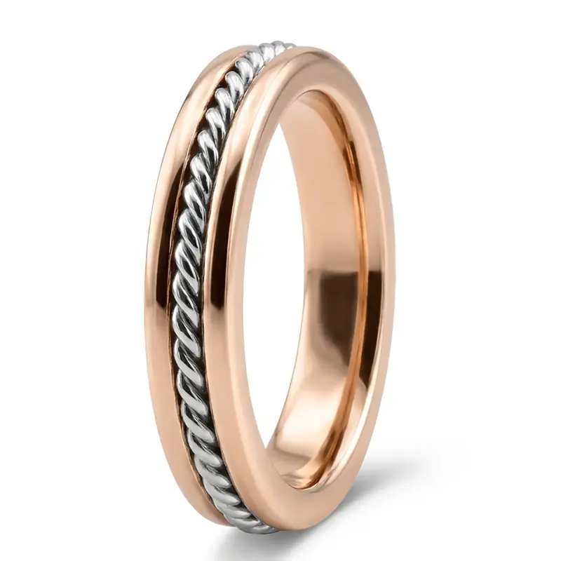 10K pink-white-pink gold 4mm. shiny finish Single-Braid-Handcrafted-Wedding-Ring - alternate view 6