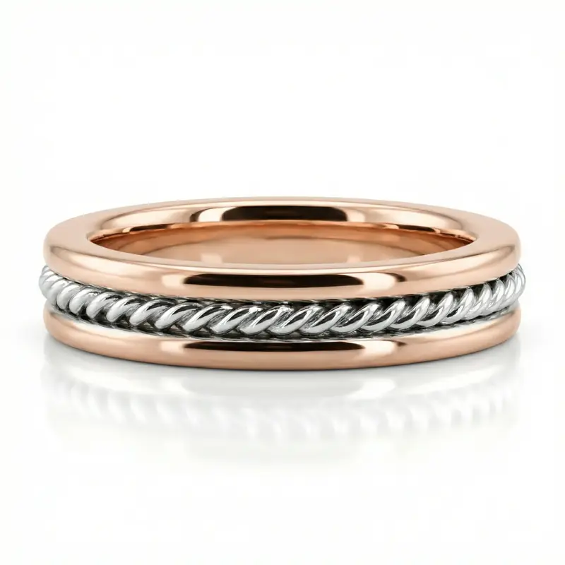 10K pink-white-pink gold 4mm. shiny finish Single-Braid-Handcrafted-Wedding-Ring - alternate view 4