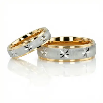 Step Edge Cross-satin Basic Design Wedding Ring Set thumbnail 1