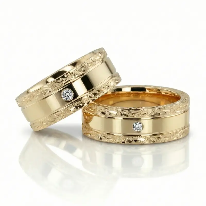 14K Floral-Design-Diamond-Wedding-Band-Set - alternate view 2
