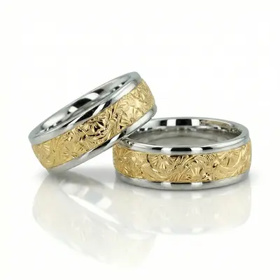 Trendy Floral Wedding Band Set thumbnail 1