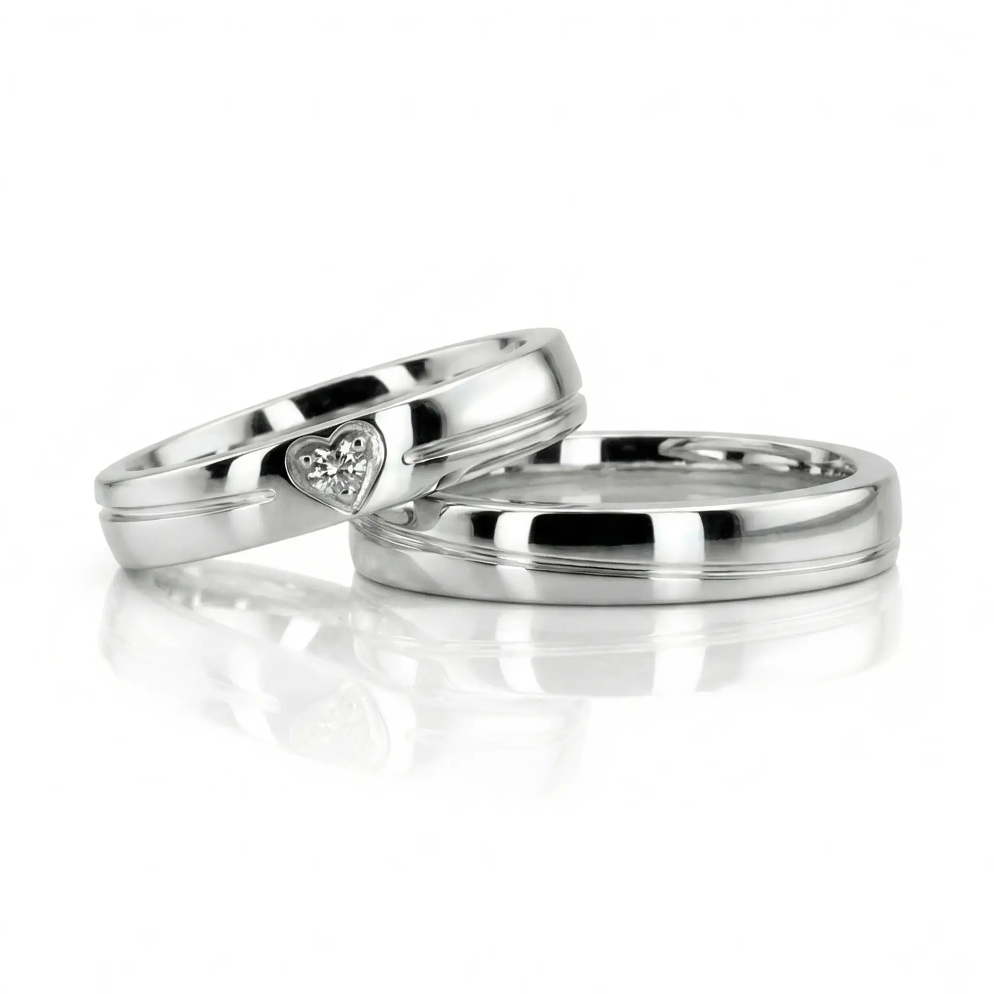 Duo Color Two Tone Contemporary Design Couples Ring Set - view 2