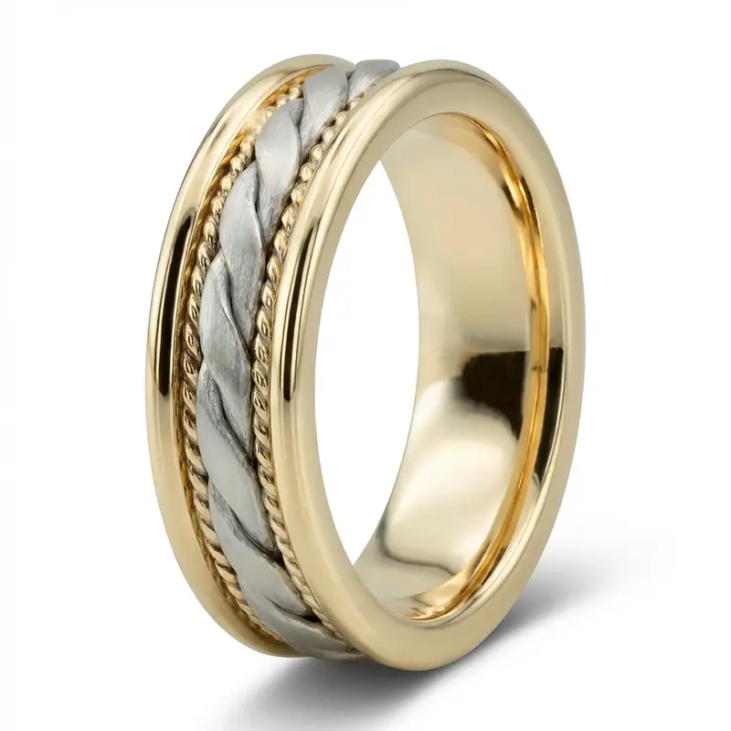 10K yellow-white-yellow gold 7mm. satin finish hand-made-wedding-ring - alternate view 3