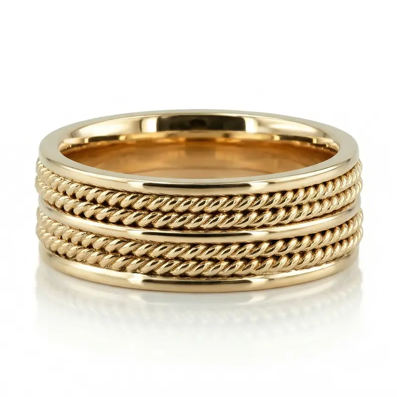 10K yellow gold 8mm. shiny finish hand-made-wedding-ring - alternate view 3