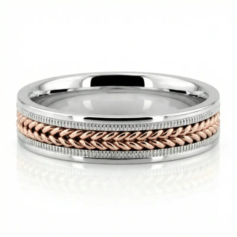 14K white-pink-white gold 6mm. shiny finish Hand-made-wedding-ring - alternate view 6