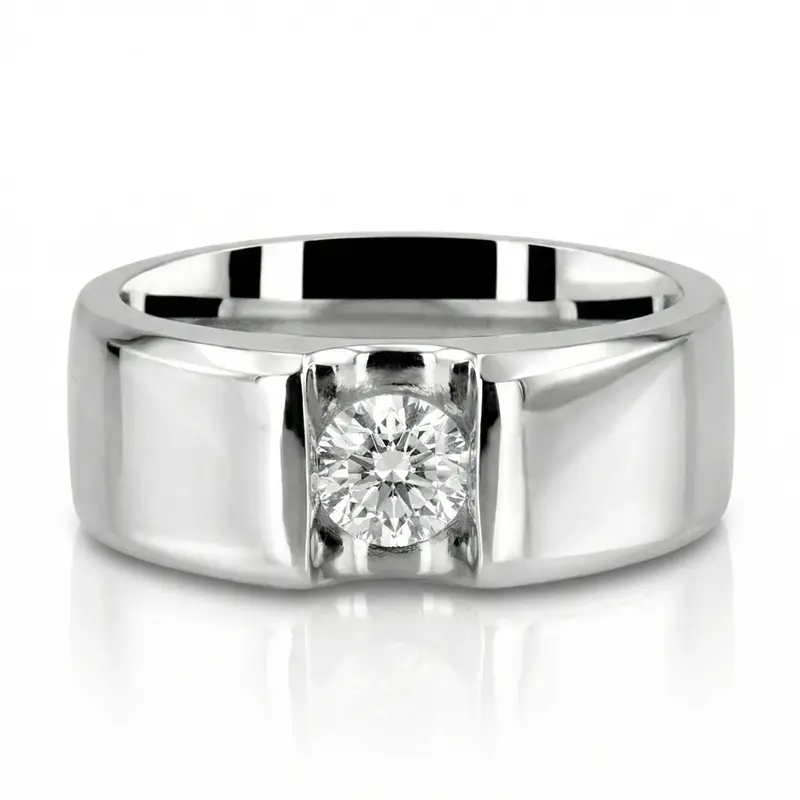 14K white gold Solitaire Diamond Men's Ring (1.00 ct.) - main view
