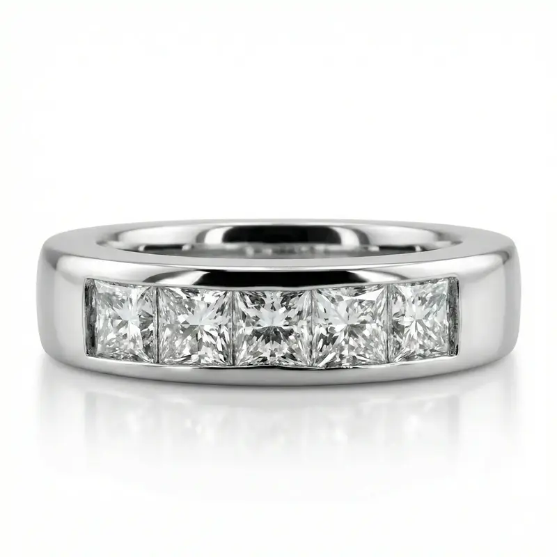 14K white gold Classic 5 Stone Princes Cut Diamond Anniversary Band (1 1/3 Ct. Tw.) - main view