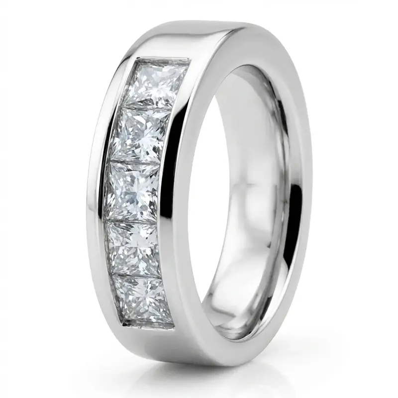 14K white gold Classic 5 Stone Princes Cut Diamond Anniversary Band (1 1/3 Ct. Tw.) - alternate view 2